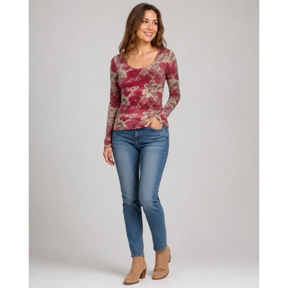 The North Face Thermal Top Womens XS Red Floral Cotton Blend Hiking Camping